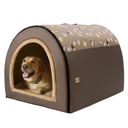 Jiupety Große Hundehütte für den Innenbereich, 2-in-1-Hundehütte, Hundehöhlenbett, überdachtes Hundebett, tragbares Hundehaus für große Hunde, Größe 3XL (99,1 x 81,3 x 71,1 cm), bis zu 40,8 kg, Braun von Jiupety