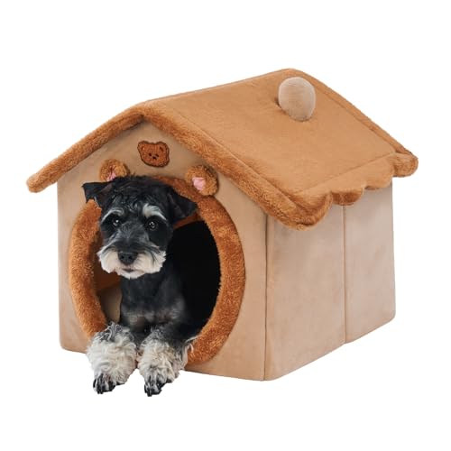 Jiupety Indoor Hundehütte für kleine Hunde, Hundehöhle Bett für Welpen und Katze, Braun, Größe L von Jiupety