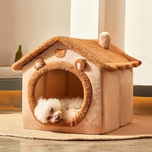 Jiupety Indoor Hundehütte für kleine Hunde, Hundehöhle Bett für Welpen und Katze, Braun, Größe L von Jiupety