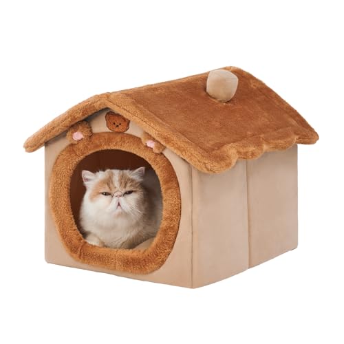 Jiupety Indoor Hundehütte für kleine Hunde, Hundehöhle Bett für Welpen und Katze, Braun, Größe S von Jiupety