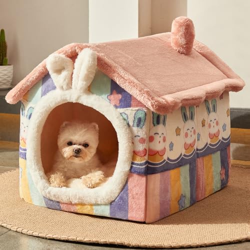 Jiupety Indoor Hundehütte für kleine Hunde, Hundehöhlenbett für Welpen und Katze, Regenbogen, große Größe von Jiupety