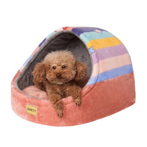 Jiupety Nettes Katzenhöhle große Katzen, Hundehütte Hundehöhle Kleine Hunde, Katzenbett mit Anti-Rutsch Boden, Katzenhöhle mit Waschbare Abnehmbare Kissen, L(48cm x 43cm x 41cm), Regenbogen von Jiupety