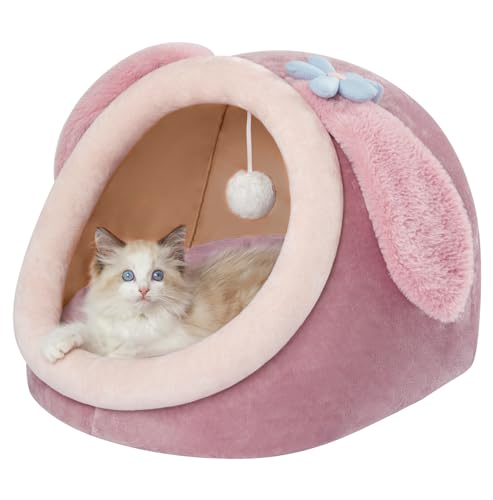 Jiupety Katzenbetthöhle, rosa Katzenbett für Hauskatzen, weiches, gemütliches Katzenbett, Höhle für Katzen bis zu 7,3 kg und Welpen, rosa Kaninchen, M von Jiupety