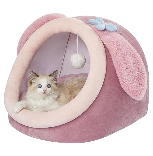 Jiupety Nettes Katzenhöhle, Katzen höhle Katzen bettchen, Katzenbett Flauschig M (38 cm x 37 cm x 32 cm), Katzenkorb mit rutschfestem Boden, Kuschelhöhle Katze mit Waschbare Abnehmbare Kissen, Rosa von Jiupety