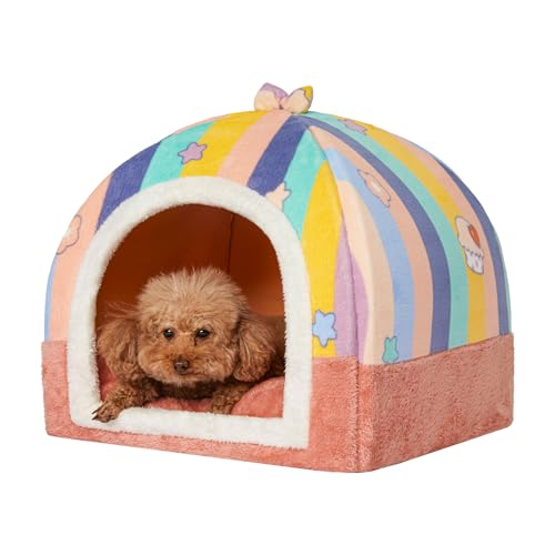 Jiupety Katzenhöhle für Drinnen, 2-in-1 Faltbare Katzenbett für Katzen, Nettes Warmes Katzenbett Höhle mit Abnehmbarem Waschbaren Kissen, 48 cm Katzenhaus Indoor, Rosa von Jiupety