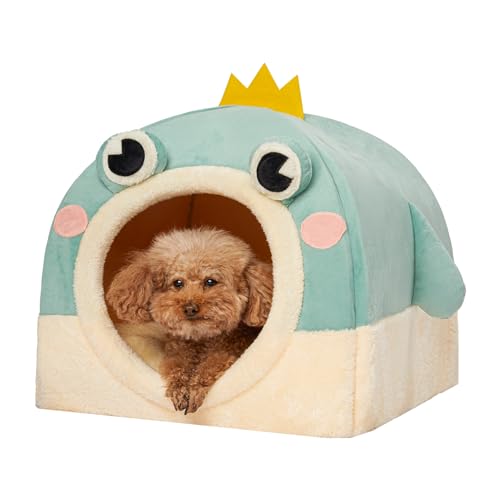 Jiupety Katzenhöhle und Hundehöhle Kleine Hunde, 2-in-1 Faltbare Katzenbett, Nettes Warmes Katzenbett Höhle mit Abnehmbarem Waschbaren Kissen, 48 cm Katzenhaus Indoor, Grün von Jiupety