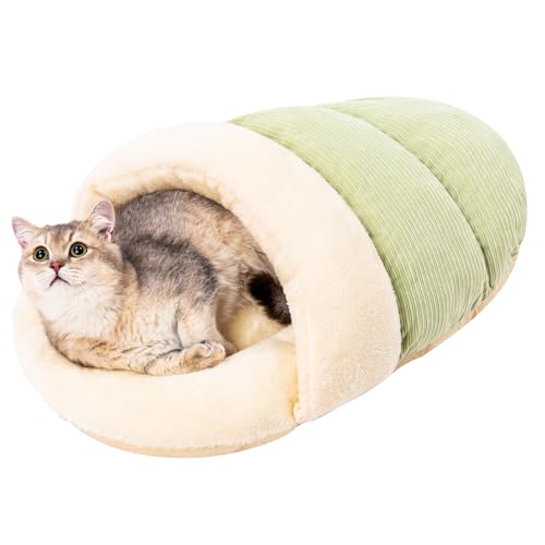 Jiupety Nettes Katzenbett Höhle in Form von Hausschuhe, Waschbares Katzenschlafsack, Weiches Plüsch Katzenhöhle, M-61 cm x 38 cm Cat Bed Katzen Bett mit rutschfestem Boden, Grün von Jiupety