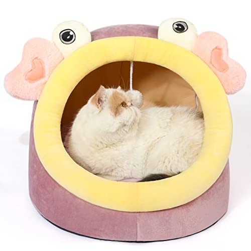 Jiupety Nettes Katzenhöhle, Katzen höhle Katzen bettchen, Katzenbett Flauschig L (45 cm x 43 cm x 37 cm), Katzenkorb mit rutschfestem Boden, Kuschelhöhle Katze mit Waschbare Abnehmbare Kissen, Pink von Jiupety