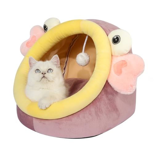 Jiupety Nettes Katzenhöhle, Katzen höhle Katzen bettchen, Katzenbett Flauschig M (38 cm x 37 cm x 32 cm), Katzenkorb mit rutschfestem Boden, Kuschelhöhle Katze mit Waschbare Abnehmbare Kissen, Pink von Jiupety