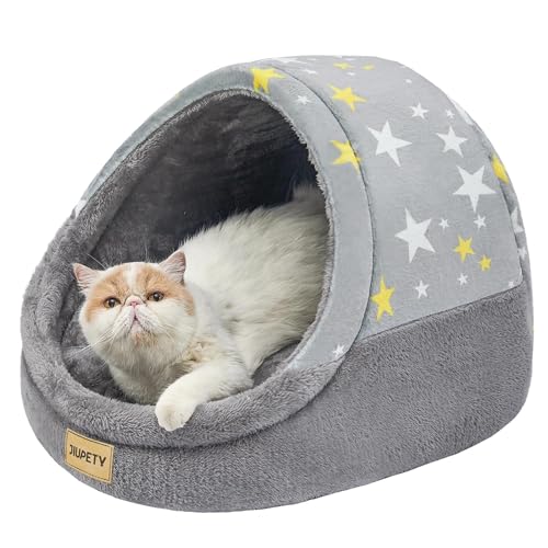 Jiupety Nettes Katzenhöhle große Katzen, Hundehütte Hundehöhle Kleine Hunde, Katzenbett mit Anti-Rutsch Boden, Katzenhöhle mit Waschbare Abnehmbare Kissen, L(48 cm x 43 cm x 41 cm), Gray von Jiupety