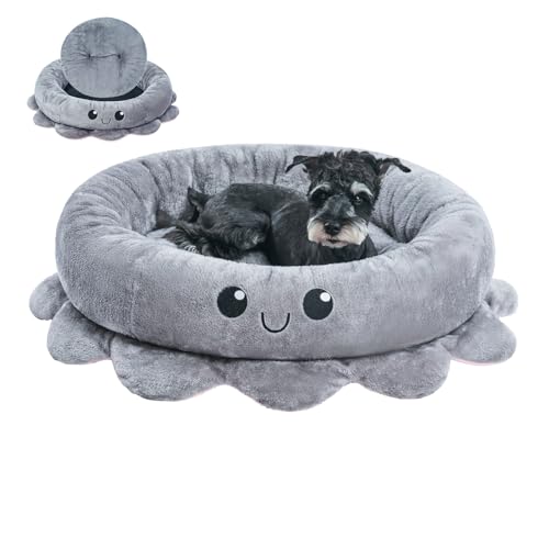 Jiupety Hundebett Rund Mittelgroße Hunde, Hundekörbchen Hundekorb mit Octopus Form, 76 cm Hundekissen Waschbar, Hundebetten für Mittelgroße & Kleine Hunde, Grau von Jiupety