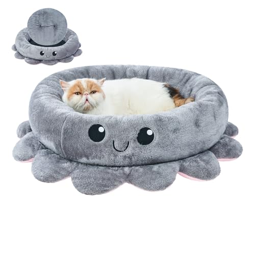 Jiupety Hundebett Rund Kleine Hunde, Hundekörbchen Hundekorb mit Octopus Form, 61 cm Orthopädisches Hundebett, Hundebett Waschbar, Dog Bed für Kleine Hunde, Grau von Jiupety