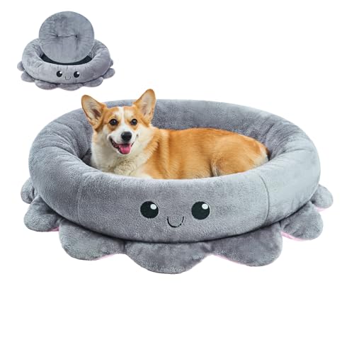 Jiupety Hundebett Rund Grosse Hunde, Hundebett mit Octopus Form, Kissen Katze mit Waschbarem, 91 cm Hunde Donut Rund für Große, Mittelgroße & Kleine Hunde, Grau von Jiupety