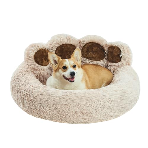 Jiupety Hundebett mit stehenden Pfoten, beruhigendes Hundebett, gemütliches, bequemes Hundebett, kreatives Donut-Bett mit Bärentatzen, Camel XL, 81,3 x 81,3 x 25,4 cm, Haustierpfoten-Hundebett für von Jiupety