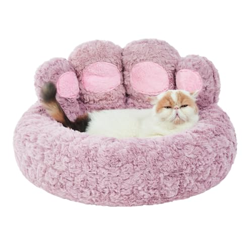 Jiupety Round Katzenbett Flauschig von Pfote Form, Donut-Hundebettn Katzenbetten, Hundebett Kleine Hunde Größe 56cm, Cat Bed Bequem und Weich, Katzenbett Waschbar, Violett von Jiupety