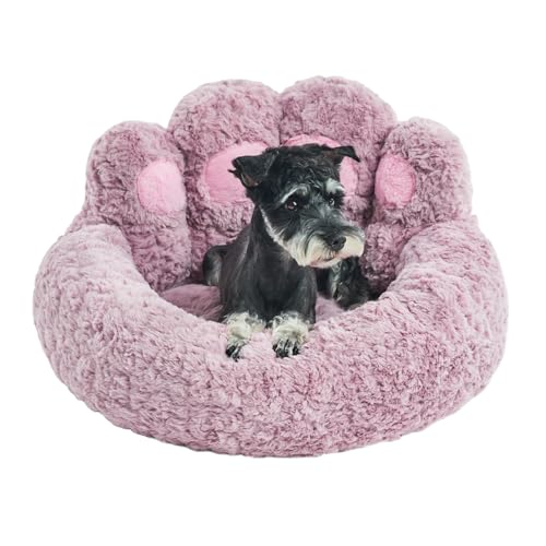 Jiupety Round Hundebett Flauschig von Pfote Form, Donut-Hundebetten, Hundebett Kleine Hunde Größe 66cm, Dog Bed Bequem und Weich, Hundebett Waschbar, Violett von Jiupety