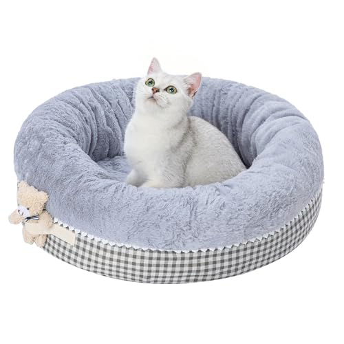 Jiupety Beruhigendes Donut-Katzenbett, waschbar und warm, für süßes Kätzchenbett, Prinzessin, rutschfeste Unterseite, Grau, 66 x 66 cm, passend für 11,3 kg von Jiupety