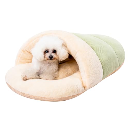 Jiupety Hundehöhle Kleine Hunde in Form von Hausschuhe, Waschbares Hundeschlafsack, Weiches Plüsch Kuschelhöhle Katze, L-78 cm x 48 cm Katzenhöhle Katzenbett mit rutschfestem Boden, Grün von Jiupety