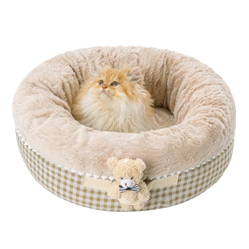 Jiupety Teddy-Donut-Bett für Hauskatzen, waschbar und warm, kleines Hundebett, niedliches, flauschiges, rundes Kätzchenbett, geeignet für Katzen und Welpen, rutschfest, beruhigendes von Jiupety