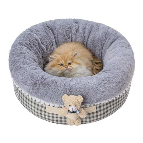 Jiupety Teddy-Donut-Bett für Hauskatzen, waschbar und warm, kleines Hundebett, niedliches, flauschiges, rundes Kätzchenbett, geeignet für Katzen und Welpen, rutschfest, beruhigendes von Jiupety