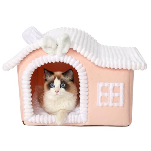 Jiupety Häschenohren-Katzenhaus Indoor, Schornstein-Katzenbett Höhle, Katzenhöhle Warm für 1.4-3.2 kg Katze, Faltbare Mit Herausnehmbarem Anti-Rutsch Großer Raum Cat House für alle Jahreszeiten von Jiupety