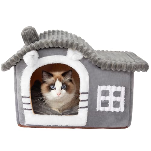 Jiupety Bären-Katzenhaus für Katzen,Schornstein-Katzenhaus für Innenkatzen,Tierhaus für 1.4-4.5 kg Katze und Hunde,Faltbare Mit Herausnehmbarem Anti-Rutsch Großer Raum für alle Jahreszeiten geeignet von Jiupety