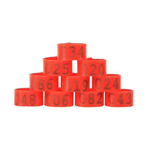 Jksdp 100Pcs 16mm/20mm/25mm Geflügel Hühner Enten Gänsekeule Bands Ringe Clip-On Geflügel Identification Band rot, 20mm von Jksdp