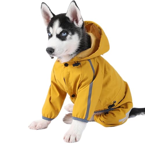 Jlkegfdf Hunde-Regenmantel, Kapuze für Haustiere, Regenjacke mit reflektierenden Streifen, leichte Regenbekleidung, Regenponcho für kleine, mittelgroße und große Hunde von Jlkegfdf