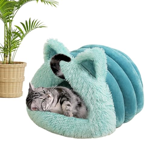 Jlkegfdf Überzogenes Katzenbett, Plüsch-Kapuzen-Katzenbett, niedliches Katzenbett mit Katzenohren, bequemes Kätzchenbett, weiches Katzenversteck für Katzen, kleine Hunde, Zuhause, Innenbereich von Jlkegfdf