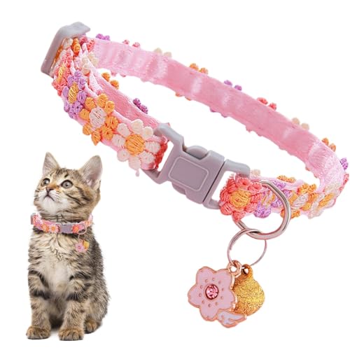 Abnehmbares Katzenhalsband mit Blumen – verstellbares Halsband für Haustiere mit bunten Blumen mit Glocke, Zubehör für Haustiere von Jlobnyiun