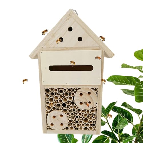 Bienenhaus aus Holz, Gartenbienenhaus | Naturholz-Maurerbienenkasten und Schmetterlingshotel,Robuste und langlebige Gartendekoration, Bienenstock für Marienkäfer, bestäubende Bienen und Gartenprodukti von Jlobnyiun