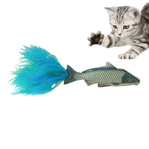 Fischspielzeug für Katzen,Fisch-Katzenspielzeug,Federkatzen-Beißspielzeug Fisch - Feder-Tiefseefischspielzeug für Hauskatzen, interaktives Zahnen, Krallenspielzeug aus Filz für Katzen, Kaninchen, Meer von Jlobnyiun