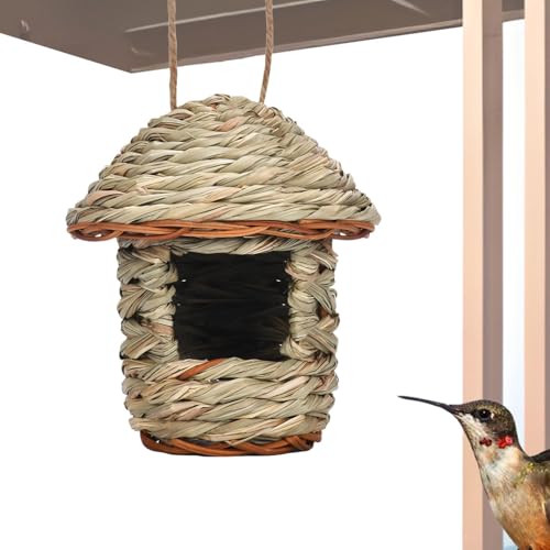 Handgewebtes Vogelnest, Vogelhaus im Freien | Kolibri-Häuser aus Gras im Freien - Rustikales Kolibri-Nest, Vogelnesttaschen für drinnen und draußen von Jlobnyiun