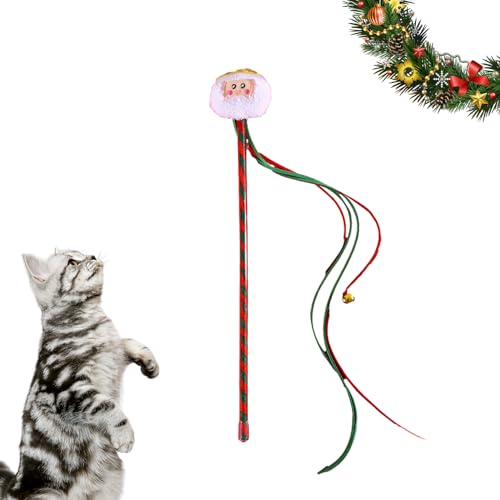 Interaktives Weihnachts-Katzenspielzeug, Weihnachts-Katzenspielzeug, Katzenfänger, Teaser Stick, interaktives Katzenangel-Spielzeug für kleine, mittelgroße Katzen, zum Beißen, Kauen und Spielen von Jlobnyiun