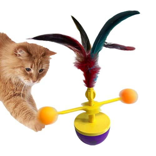 Jlobnyiun Feather Rotary Ball, Katzenball mit Spielzeug - Tumbabiles Katzenspielzeug, Innenübung der Kätzchen, rotierender Ball, Teaser Zubehör für Haustiere von Jlobnyiun