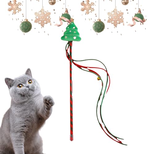 Katzenspielzeug | Interaktives Weihnachts-Katzenspielzeug – Interaktives Katzenangelruten-Spielzeug für kleine, mittelgroße Katzen, die beißen, kauen und spielen von Jlobnyiun