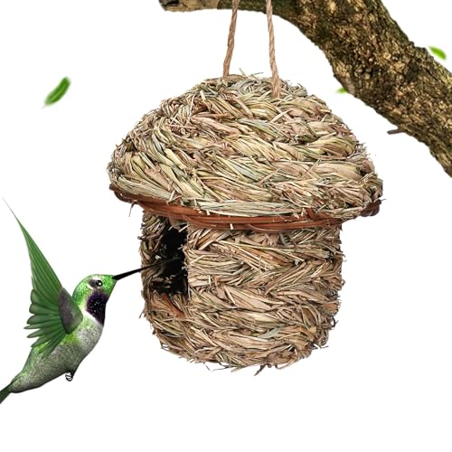 Outdoor-Vogelhaus,Gras-Vogelhaus - Kolibri-Häuser aus Gras im Freien - Rustikales Kolibri-Nest, Vogelnesttaschen für drinnen und draußen von Jlobnyiun