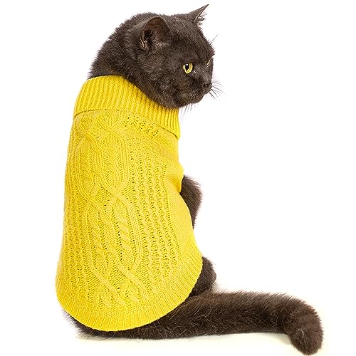 Jnancun Katzenpullover hält Ihre Haustiere gemütlich, 16 Farben, Rollkragenpullover, gestrickt, ärmellos, Hundepullover, Winter-Outfit für Katzen und kleine Hunde in der kalten Jahreszeit (Gelb, XS) von Jnancun