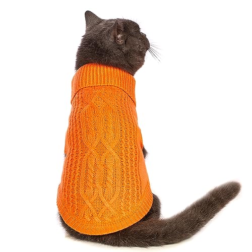 Jnancun Katzenpullover, Rollkragen, gestrickt, ärmellos, warm, für den Winter, Kätzchen, Kleidung für Katzen oder kleine Hunde in der kalten Jahreszeit (Orange, M) von Jnancun