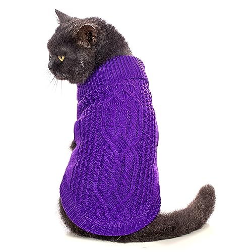 Jnancun Katzenpullover, 16 Farben, Rollkragenpullover, gestrickt, ärmellos, für den Winter, Kätzchen, Kleidung für Katzen oder kleine Hunde in der kalten Jahreszeit (Dunkelviolett, Größe S) von Jnancun