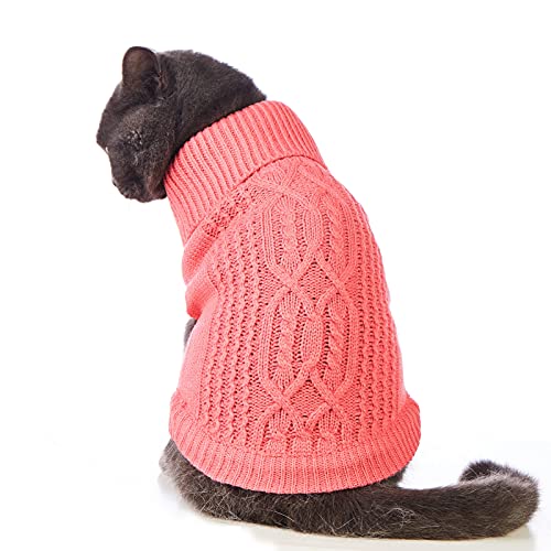 Jnancun Katzenkleidung, Rollkragenpullover, gestrickt, ärmellos, warm, Winter, Kätzchen, Kleidung, Outfits für Katzen oder kleine Hunde in der kalten Jahreszeit (groß, rosa) von Jnancun