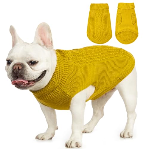 Jnancun Katzenpullover hält Ihre Haustiere gemütlich, 16 Farben, Rollkragenpullover, gestrickt, ärmellos, Hundepullover, Winter-Outfit für Katzen und kleine Hunde in der kalten Jahreszeit (Dunkelgelb, von Jnancun