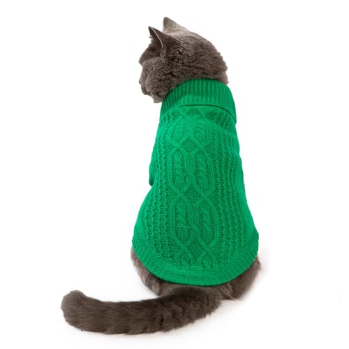 Jnancun Katzenkleidung, Rollkragenpullover, gestrickt, ärmellos, warm, Winter, Kätzchen, Kleidung für Katzen oder kleine Hunde in der kalten Jahreszeit, Dunkelgrün, Größe L von Jnancun