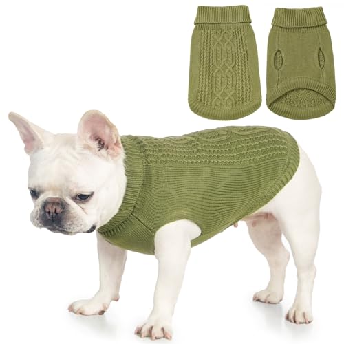 Jnancun Katzenkleidung, Rollkragenpullover, gestrickt, ärmellos, warm, Winter, Kätzchen, Kleidung für Katzen oder kleine Hunde in der kalten Jahreszeit (Olivgrün, XL) von Jnancun