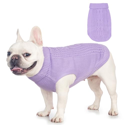 Jnancun Katzenpullover hält Ihre Haustiere gemütlich, 16 Farben, Rollkragenpullover, gestrickt, ärmellos, Hundepullover, Winter-Outfit für Katzen und kleine Hunde in der kalten Jahreszeit (Lila, XL) von Jnancun