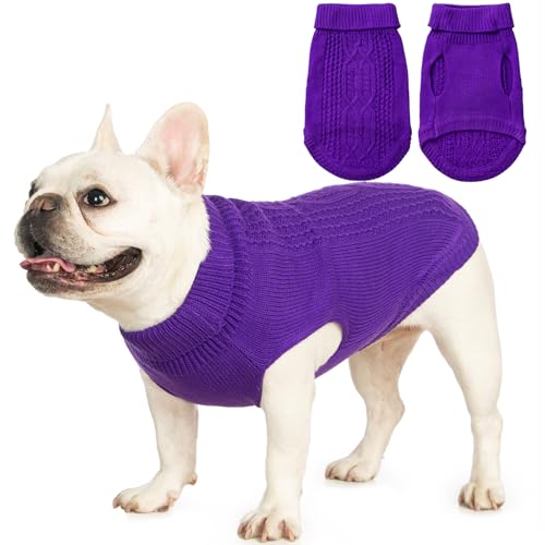 Jnancun Katzenkleidung, Rollkragenpullover, gestrickt, ärmellos, warm, für den Winter, Kätzchen, Kleidung für Katzen oder kleine Hunde in der kalten Jahreszeit (Dunkelviolett, Größe XXL) von Jnancun