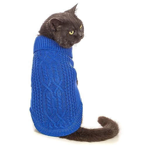 Jnancun Katzenpullover, Rollkragen, gestrickt, ärmellos, Katzenkleidung, warme Winter-Kätzchen, Kleidung für Katzen oder kleine Hunde in der kalten Jahreszeit (Dunkelblau, L) von Jnancun