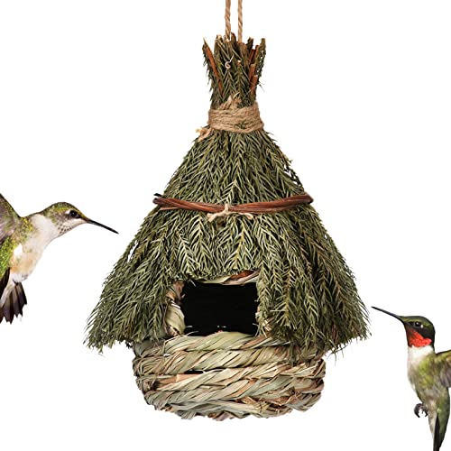 Joberio Kolibri-Nest-Dekor - Handgewebtes Kolibri-Nest | Gras-Hänge-Vogelhütte Vogelschutzbucht für hängenden Garten im Freien, Balkon, Veranda, Baumstamm von Joberio