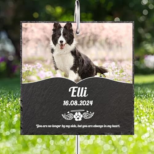 Jodimitty Farbe Foto Grabstein Hund Katze Haustier mit Haken Pfahl, personalisierte Nachricht, Wetterfest Grabplatte Gedenkstein Tombstone für Garten, 10cm (Quadrat) von Jodimitty