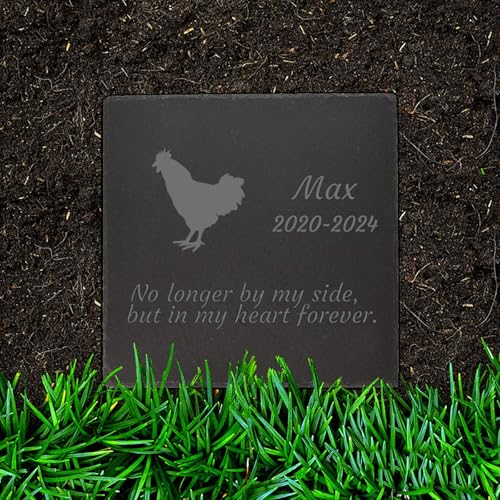 Jodimitty Huhn Grabstein Gedenkstein personalisierte Name & Lebensspanne & Nachricht, Quadratischer Grabschmuck Wetterfest Grabplatte mit Gravur Tombstone 10cm/15cm/20cm von Jodimitty